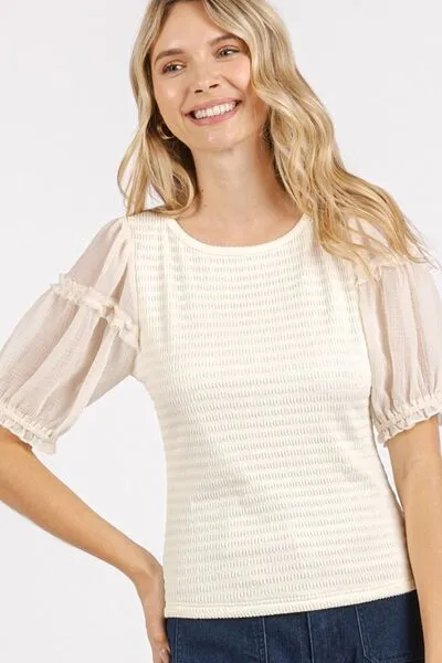 Hazel Blues® |  Mittoshop Frill Round Neck Half Sleeve Blouse