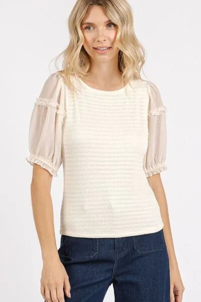 Hazel Blues® |  Mittoshop Frill Round Neck Half Sleeve Blouse