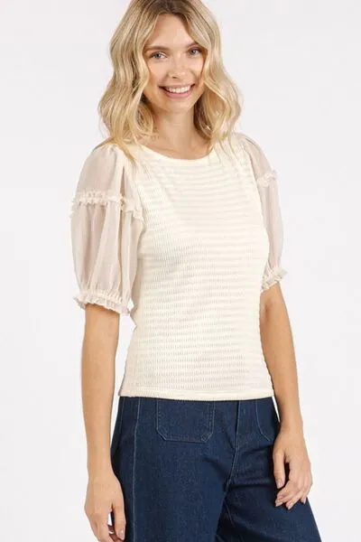 Hazel Blues® |  Mittoshop Frill Round Neck Half Sleeve Blouse