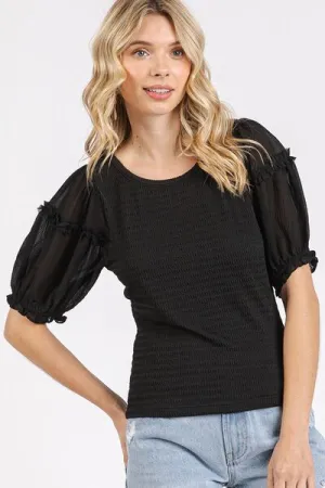 Hazel Blues® |  Mittoshop Frill Round Neck Half Sleeve Blouse