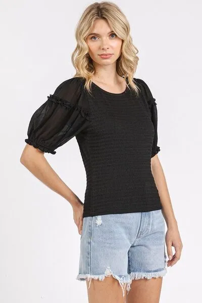 Hazel Blues® |  Mittoshop Frill Round Neck Half Sleeve Blouse
