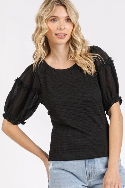 Hazel Blues® |  Mittoshop Frill Round Neck Half Sleeve Blouse