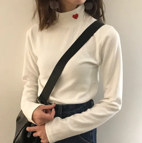 High Neck Heart Long Sleeve Shirt KF30097