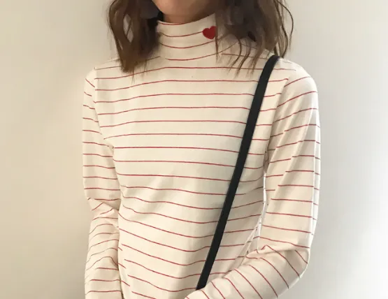 High Neck Heart Long Sleeve Shirt KF30097