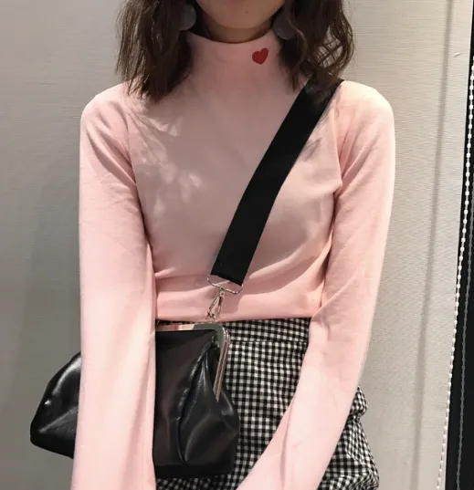 High Neck Heart Long Sleeve Shirt KF30097
