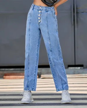 High Rise Buttoned Straight Denim Pant