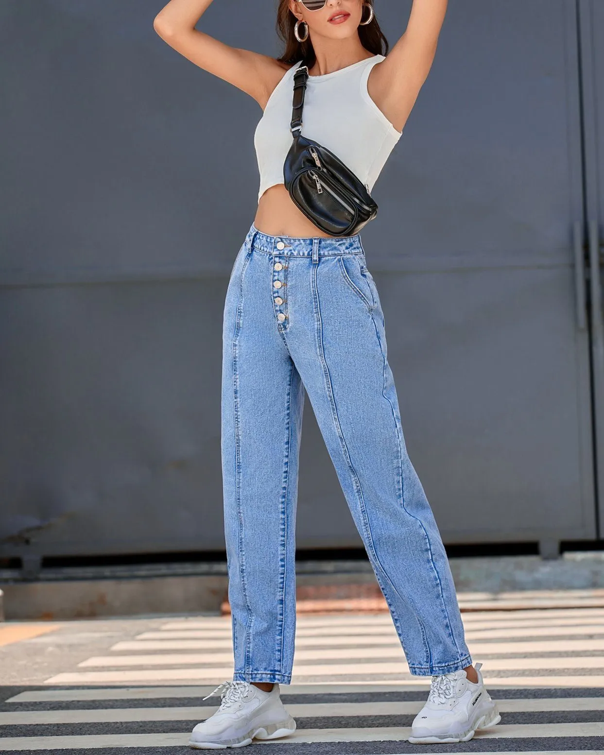High Rise Buttoned Straight Denim Pant