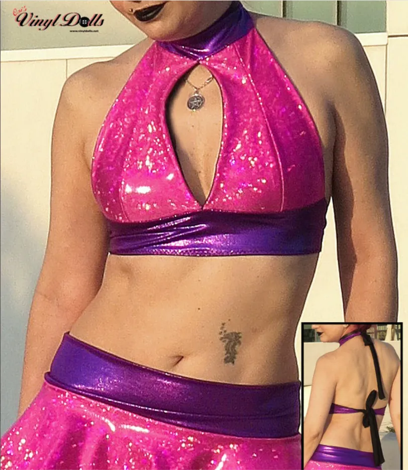 Hot Pink Purple KeyHole Halter Top