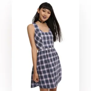 Hot Topic Plaid Skater Dress Fit &amp; Flare Style w Side Cutouts and Pockets J SM