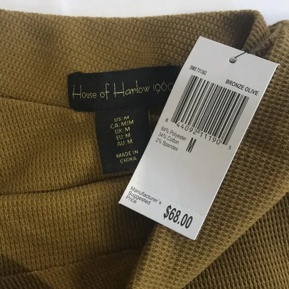 House of Harlow 1960 Waffle Knit Sweater Top Bronze Olive