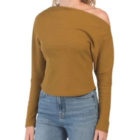 House of Harlow 1960 Waffle Knit Sweater Top Bronze Olive