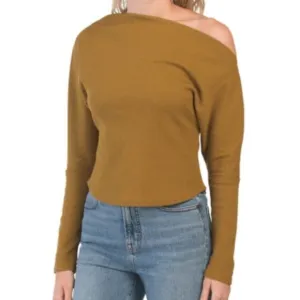 House of Harlow 1960 Waffle Knit Sweater Top Bronze Olive
