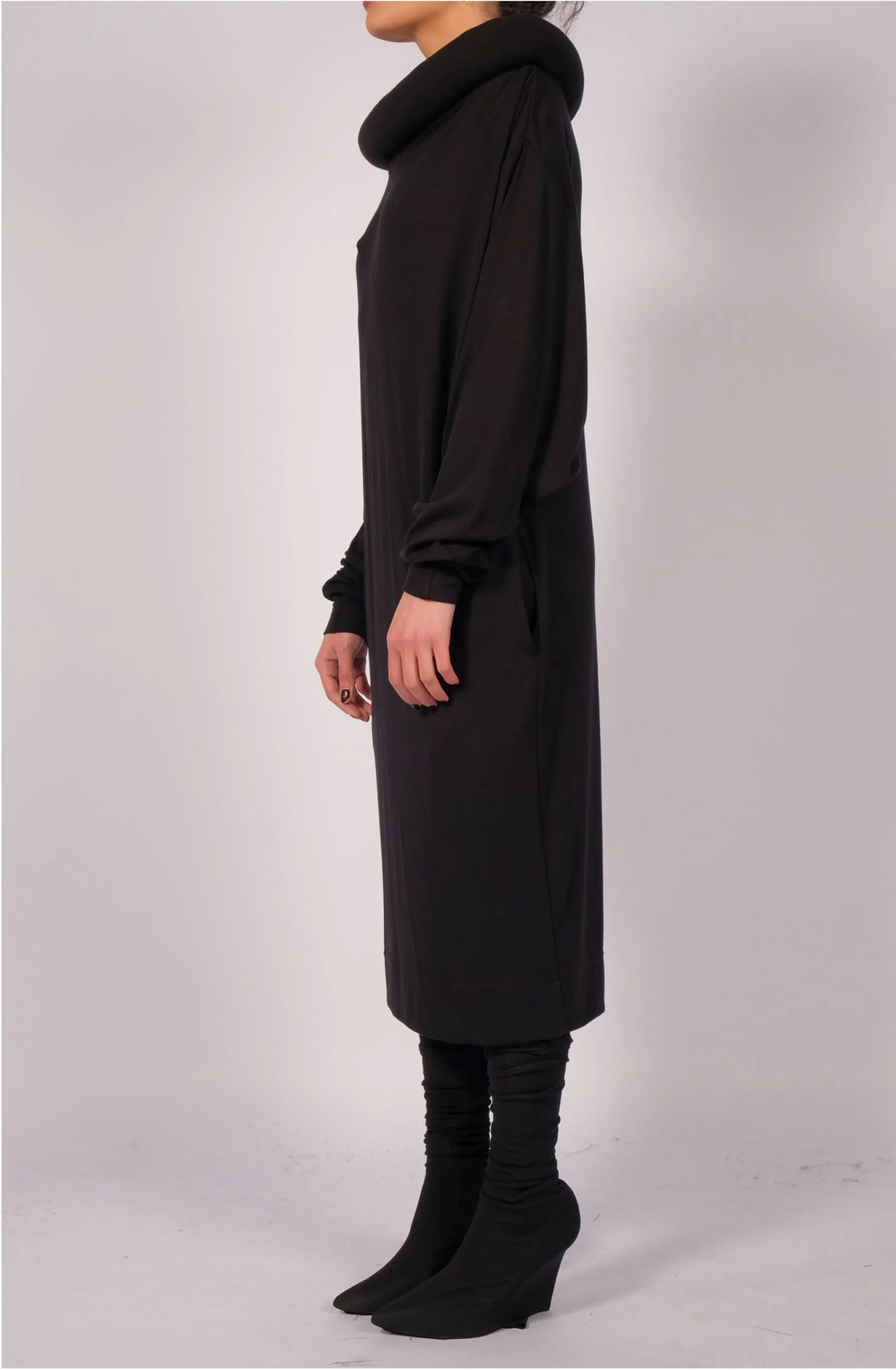 Jersey Dress Midi with Round Collar
