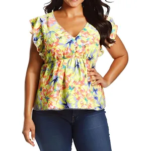 Jessica Simpson Womens Plus Floral Print  Peplum Top