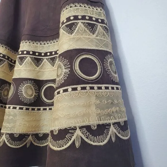 Jones New York 14 Brown Maxi Skirt Full A Line Embroidered Pattern Geometric