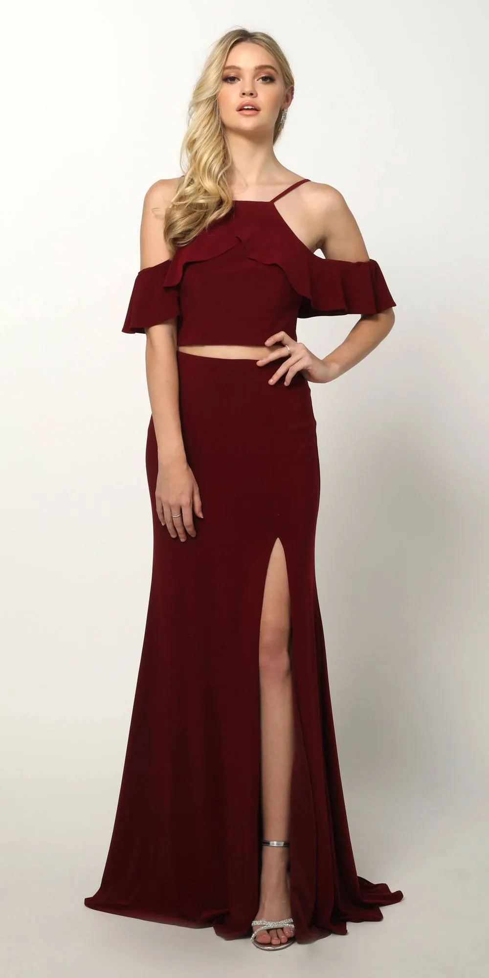 Juliet 662 Cold-Shoulder Two-Piece Gown with Slit