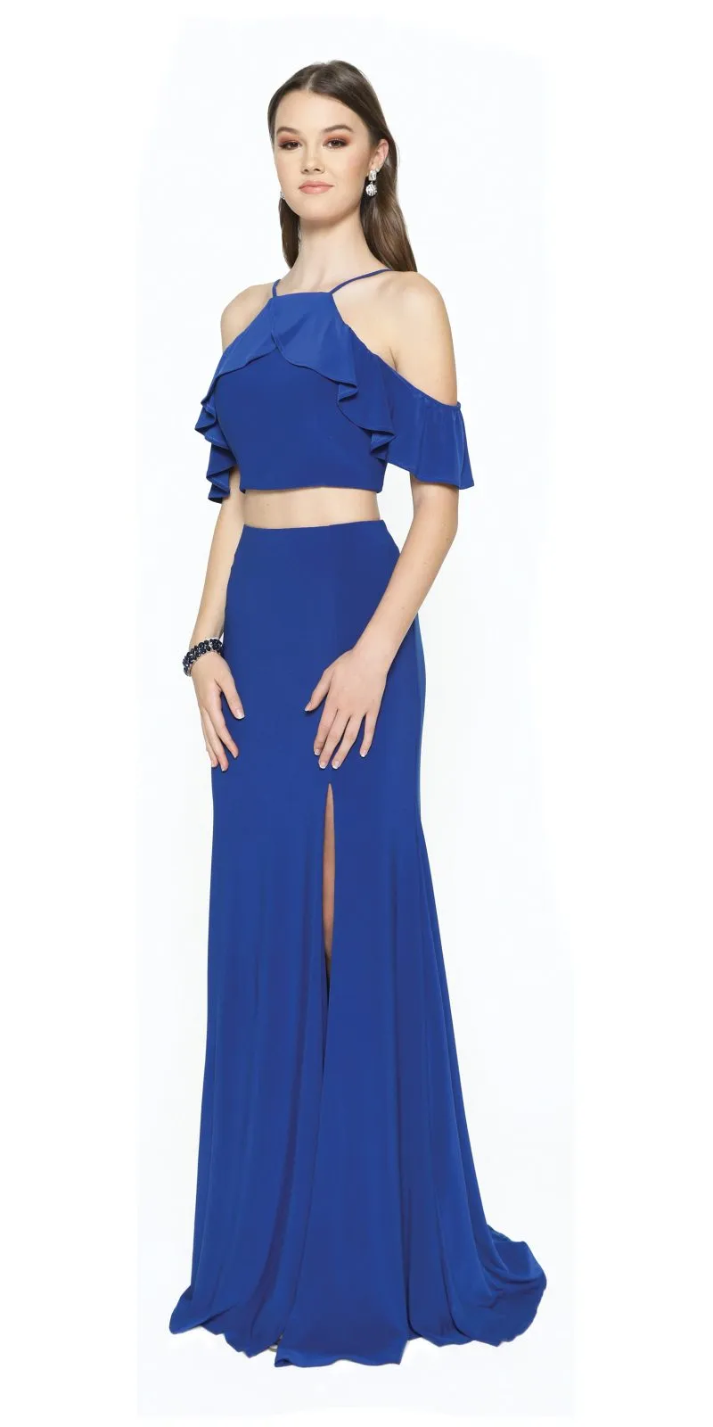 Juliet 662 Cold-Shoulder Two-Piece Gown with Slit