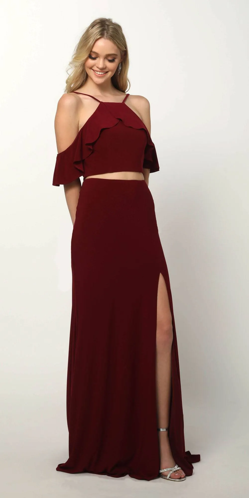 Juliet 662 Cold-Shoulder Two-Piece Gown with Slit