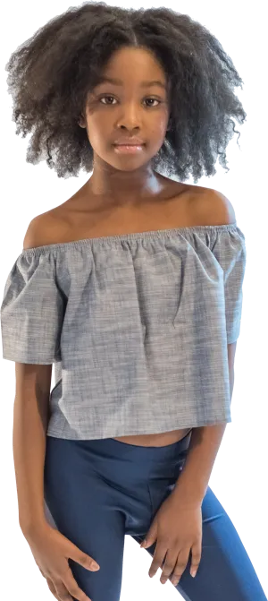 Kids Denim Off the Shoulder Top