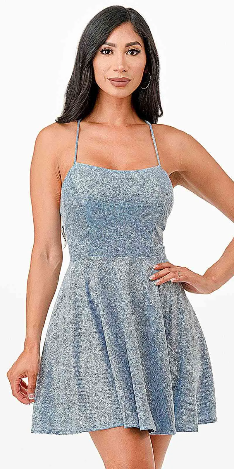 La Scala 26016 Short A-Line Glitter Fit and Flare Cocktail Dress