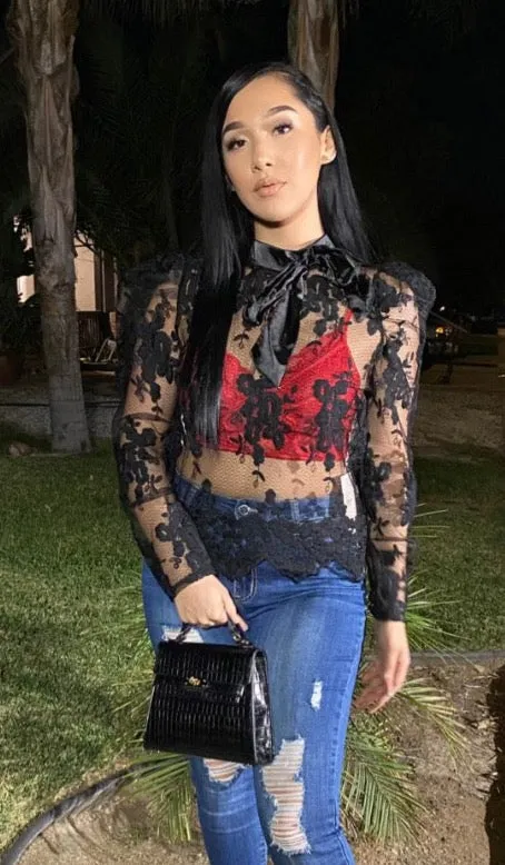 Lacey Top - Neck Ribbon Blouse