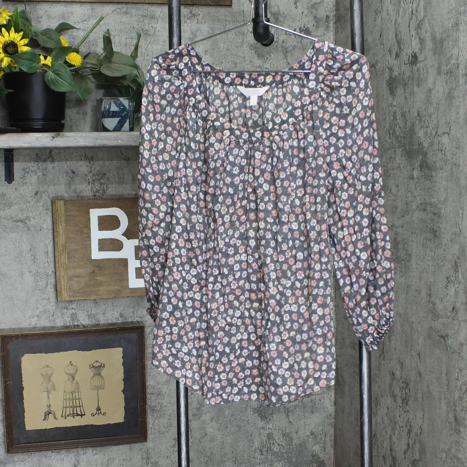 Lc Lauren Conrad Women's Banded Neck Blouse WL94W045RP India Ink Black M