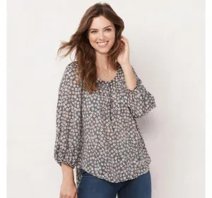 Lc Lauren Conrad Women's Banded Neck Blouse WL94W045RP India Ink Black M