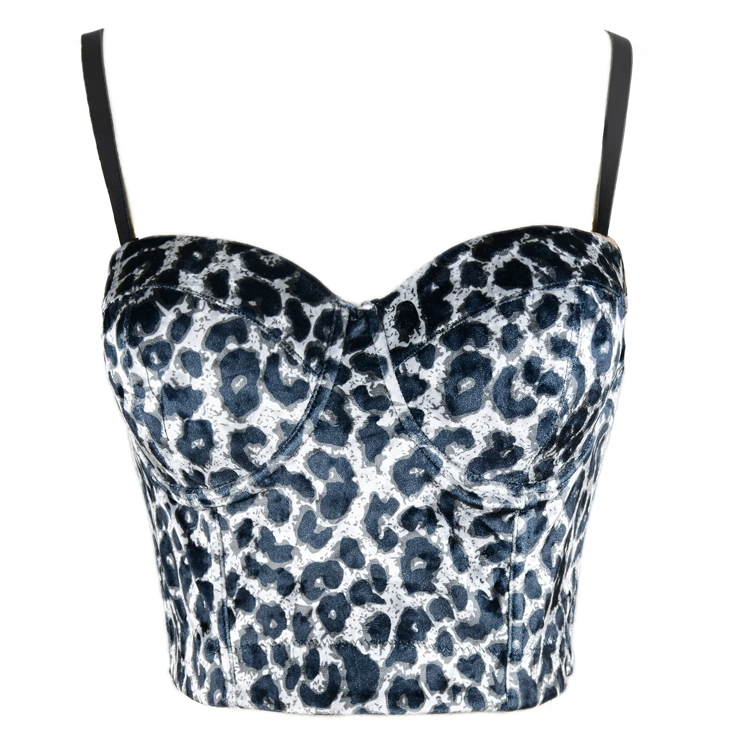 Leopard Pattern Bustier Crop Top Push Up Women's Corset Top Bra Black