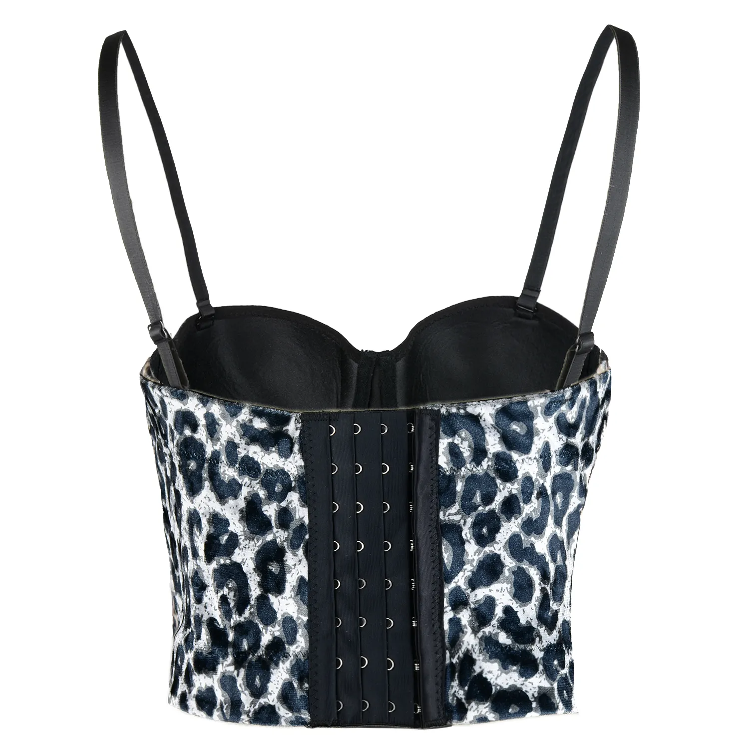 Leopard Pattern Bustier Crop Top Push Up Women's Corset Top Bra Black