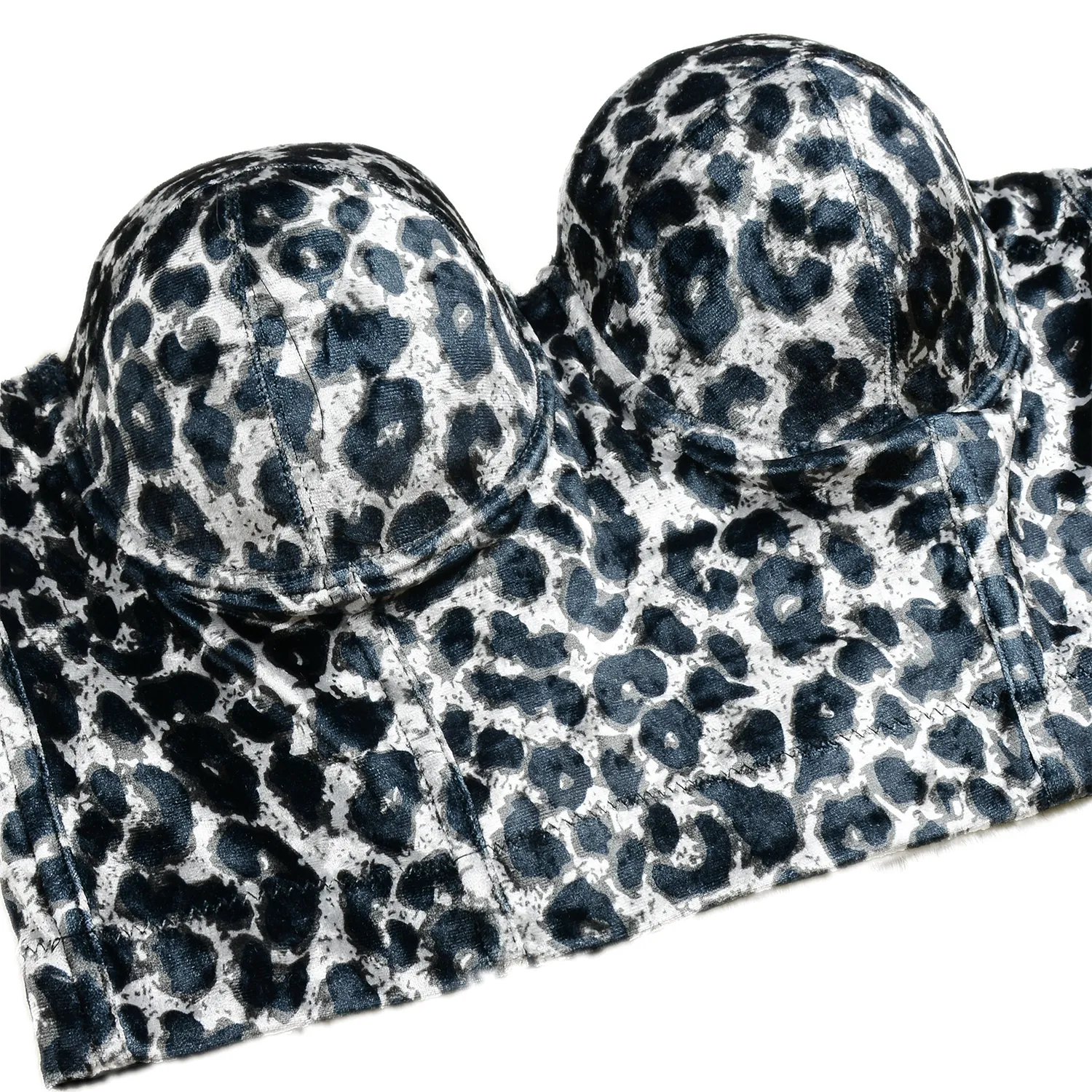 Leopard Pattern Bustier Crop Top Push Up Women's Corset Top Bra Black