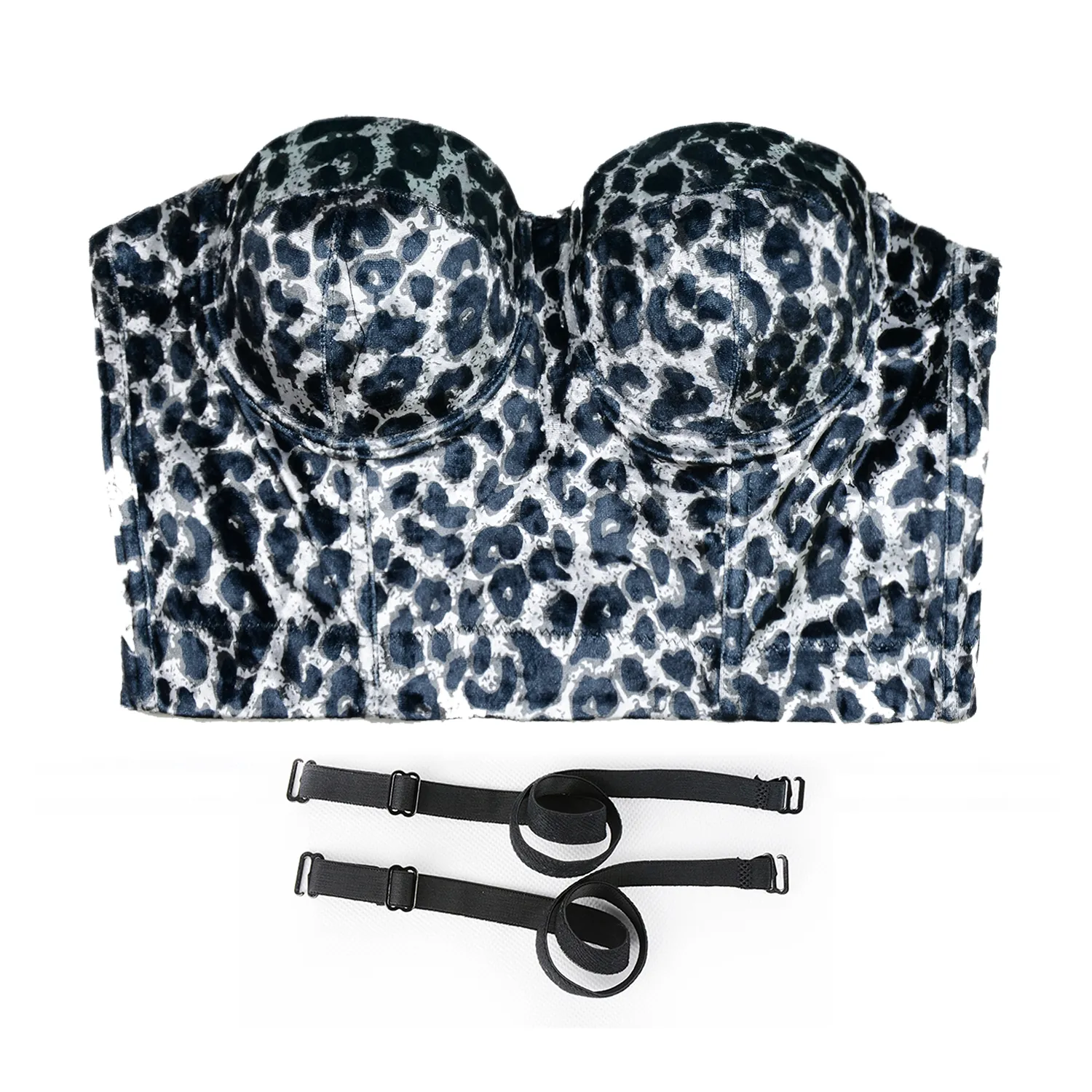 Leopard Pattern Bustier Crop Top Push Up Women's Corset Top Bra Black