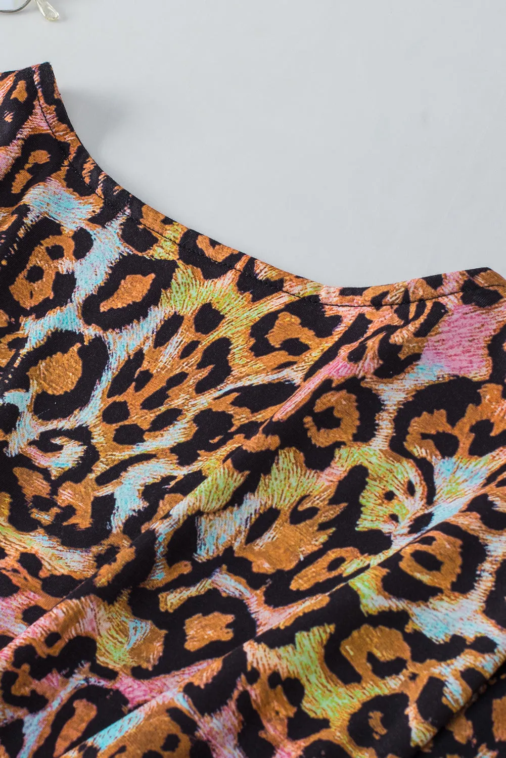 Leopard Print Wide Sleeve Peplum Hem Blouse