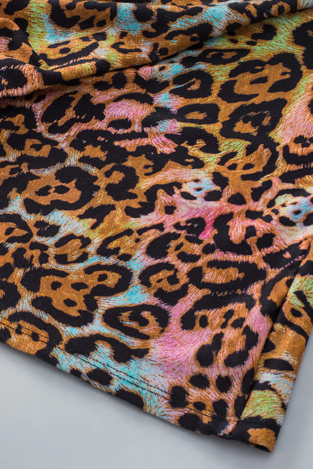 Leopard Print Wide Sleeve Peplum Hem Blouse