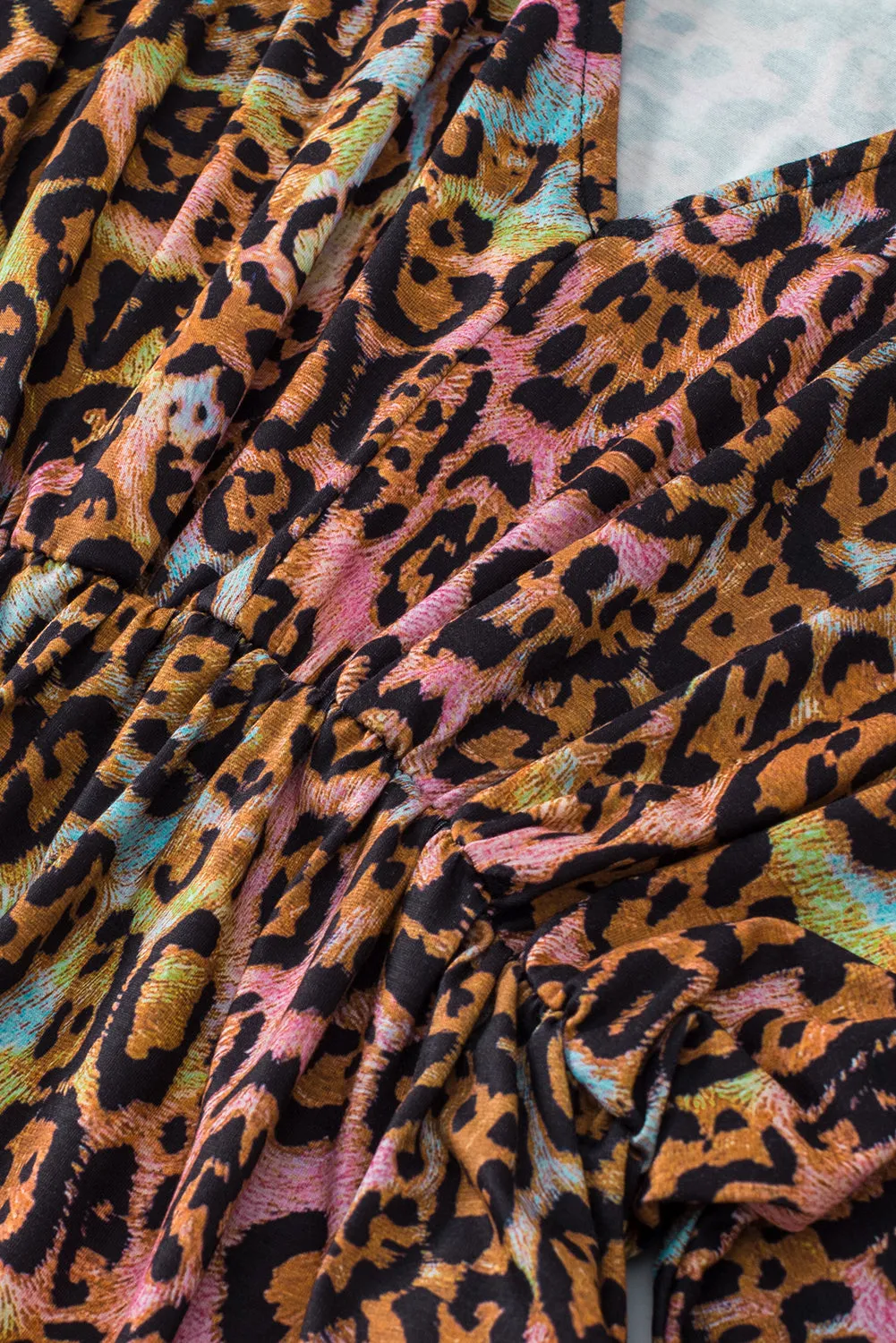 Leopard Print Wide Sleeve Peplum Hem Blouse