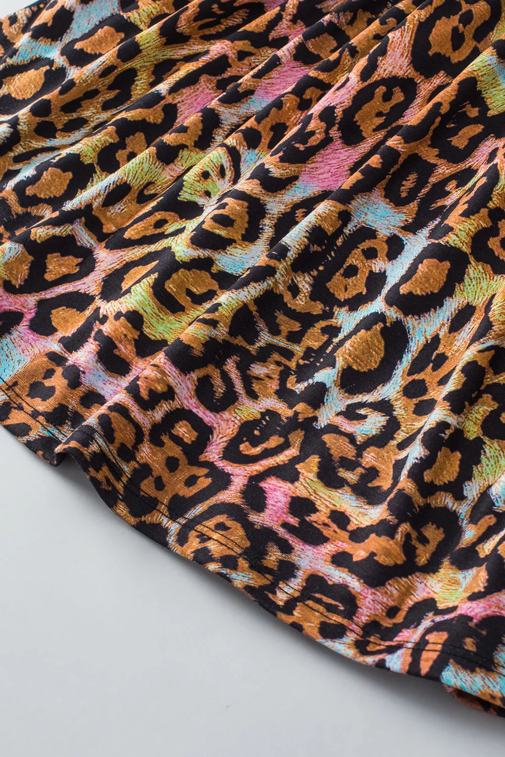 Leopard Print Wide Sleeve Peplum Hem Blouse