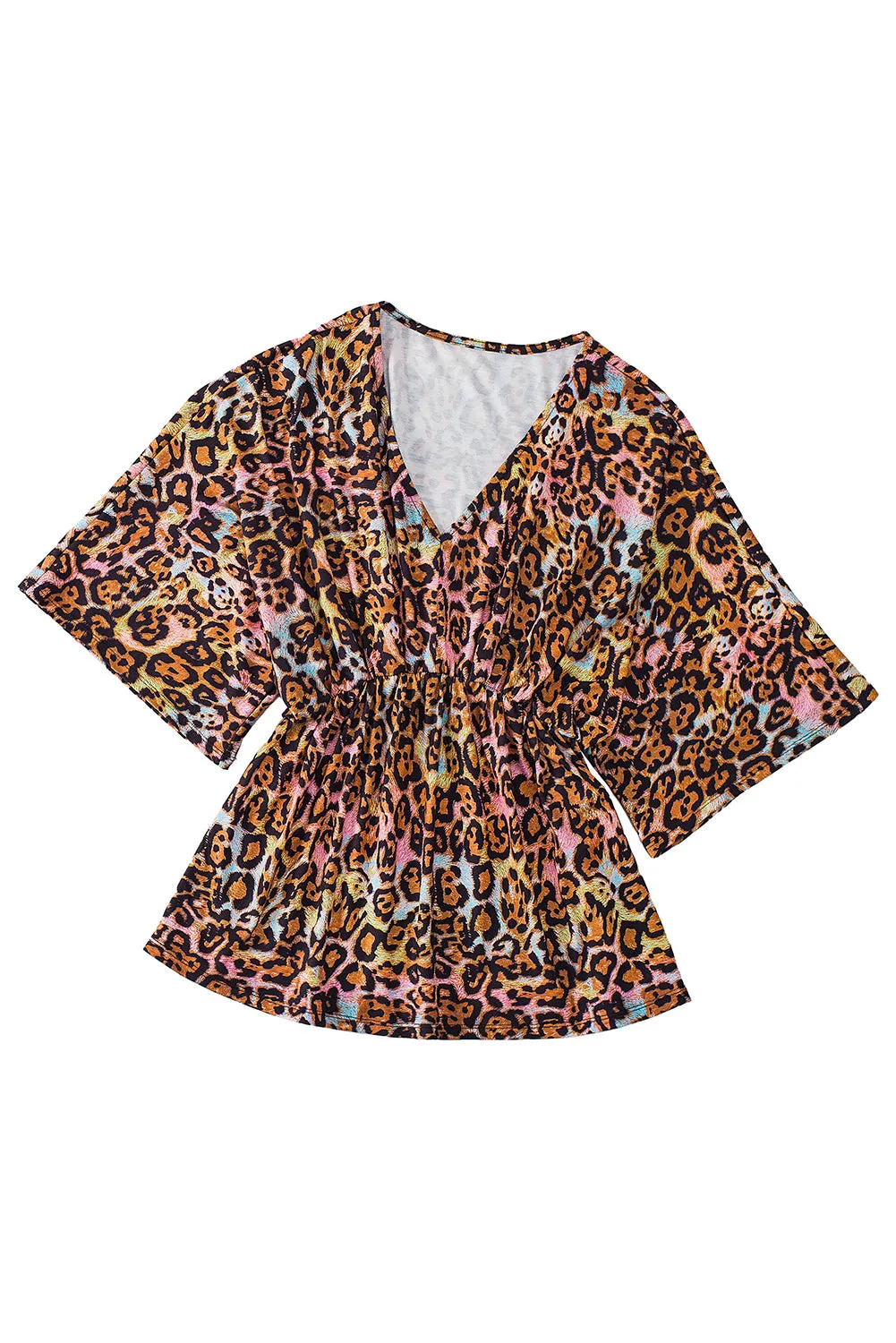Leopard Print Wide Sleeve Peplum Hem Blouse