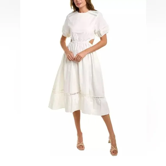 LeotaLace Trim Poplin Midi Dress Size Small