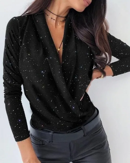 Long Sleeve Sexy Blouse Shirt V-Neck Fashion