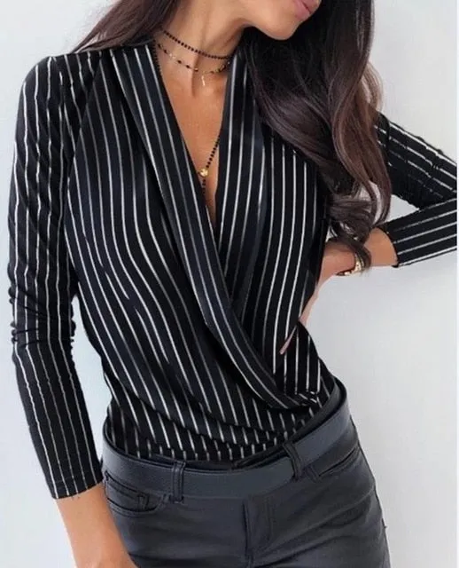 Long Sleeve Sexy Blouse Shirt V-Neck Fashion