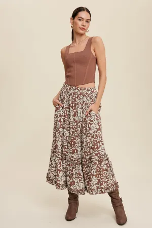Longoria Leaf Print Maxi Skirt