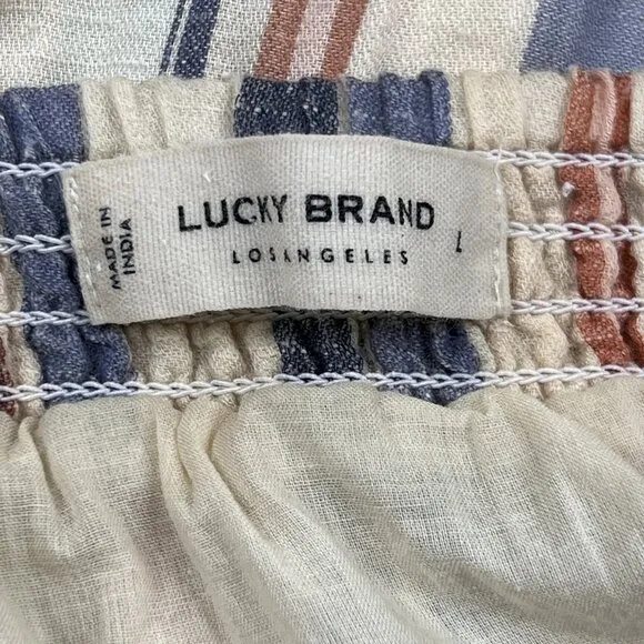Lucky Brand Button-Front Striped Peasant Tiered Ruffle Maxi Skirt Size L - NWOT