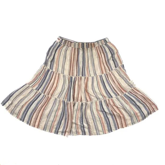 Lucky Brand Button-Front Striped Peasant Tiered Ruffle Maxi Skirt Size L - NWOT