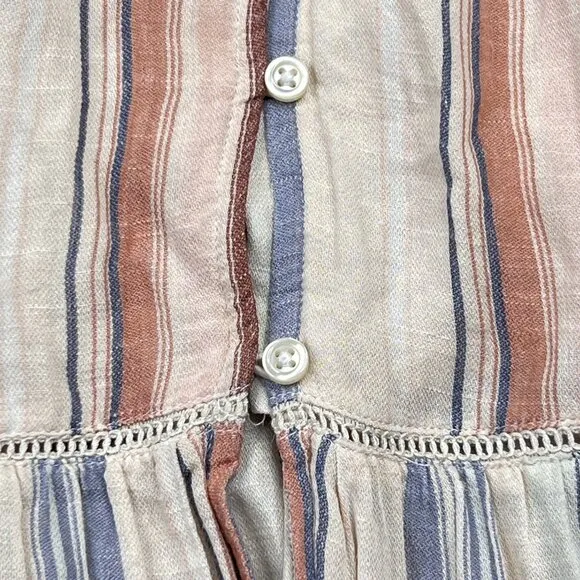 Lucky Brand Button-Front Striped Peasant Tiered Ruffle Maxi Skirt Size L - NWOT