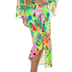 LULI TROPICS - Ruffled High-lo Slit Skirt