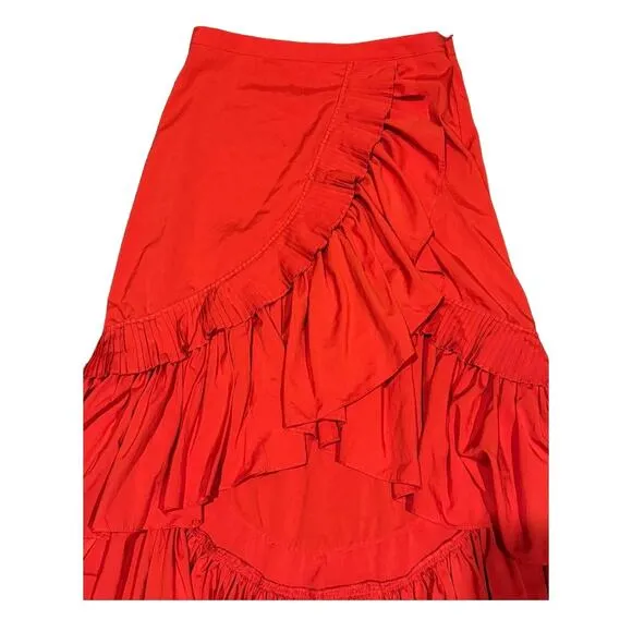 LULUMARI Red Overlap Maxi Frill High Low Skirt size medium