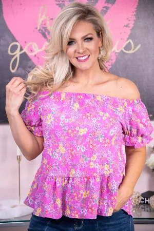 Malibu Villa Magenta/Multi Color Floral Top - T6996MG