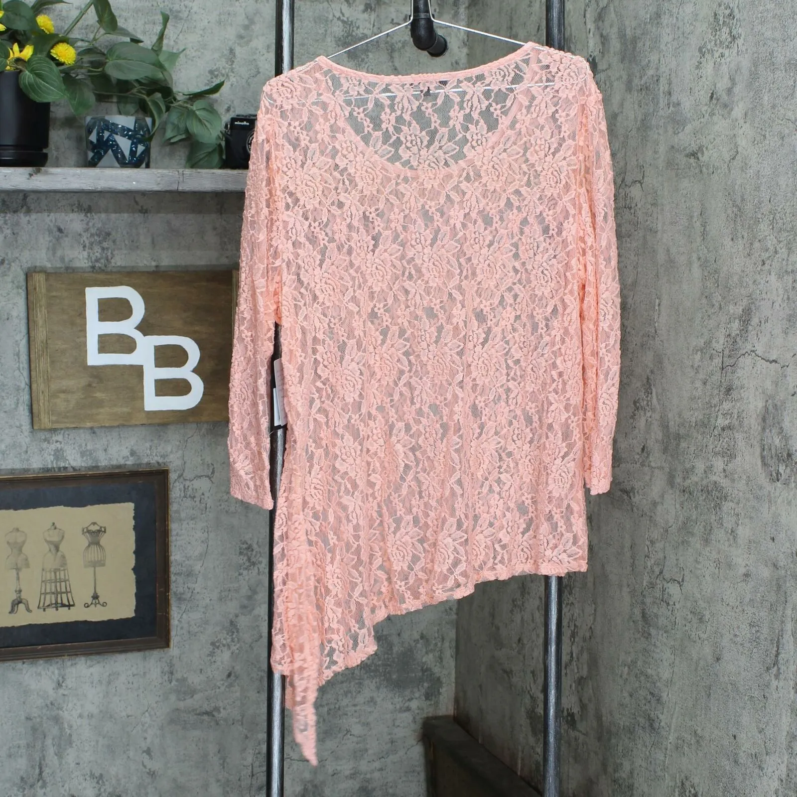 Marina Plus Floral Lace Asymmetrical Hem Top with Knit Tank Top