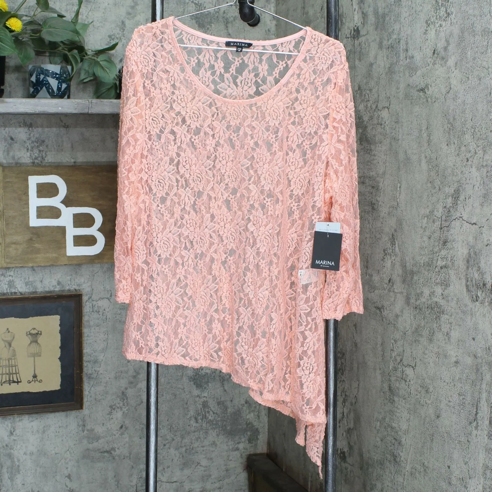 Marina Plus Floral Lace Asymmetrical Hem Top with Knit Tank Top