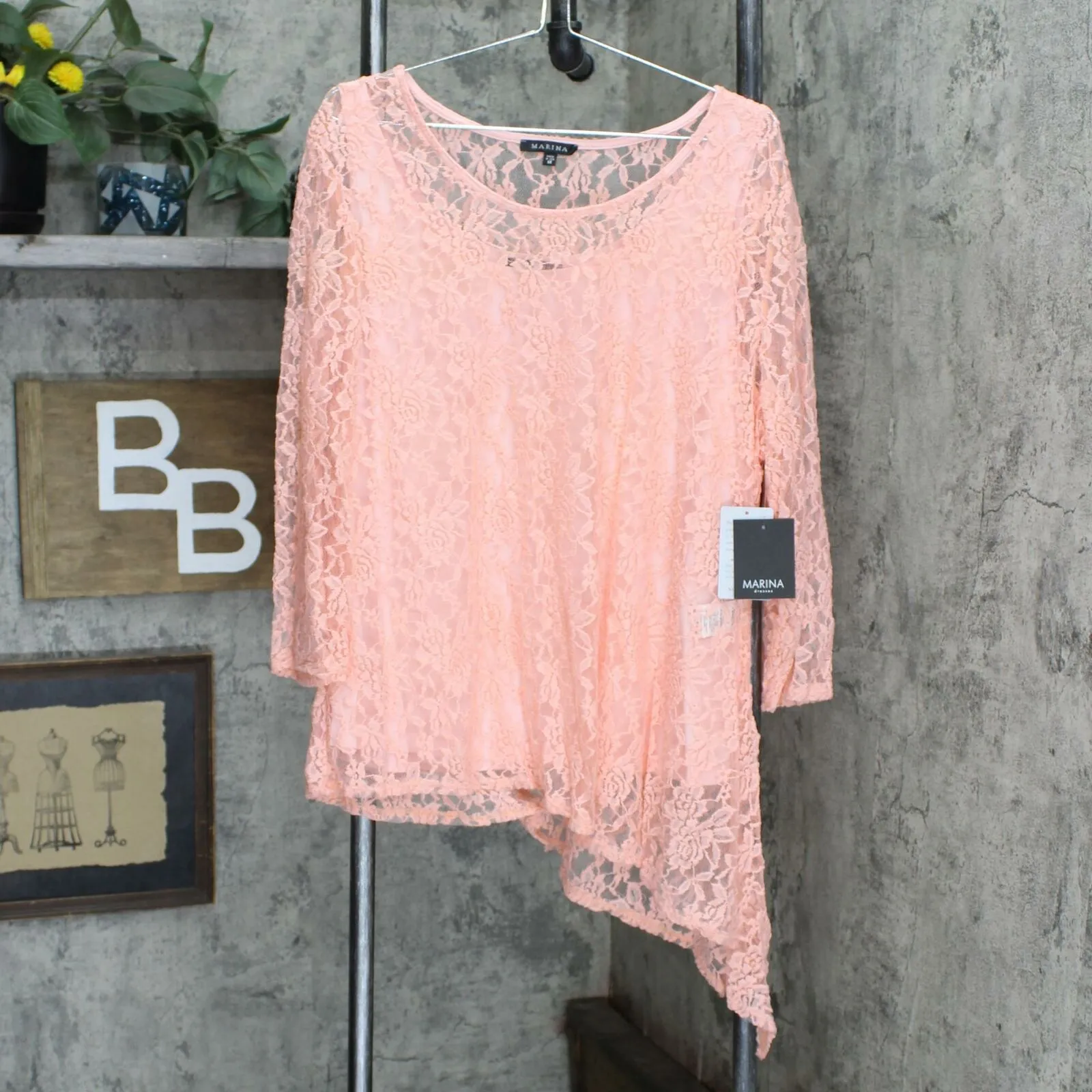 Marina Plus Floral Lace Asymmetrical Hem Top with Knit Tank Top