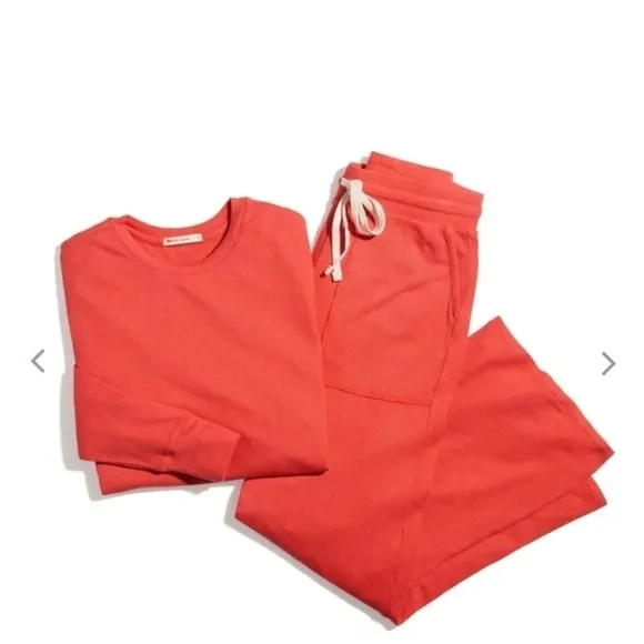 MARINE layer Luxe Waffle Wide Leg PJ Pant in Bittersweet Red